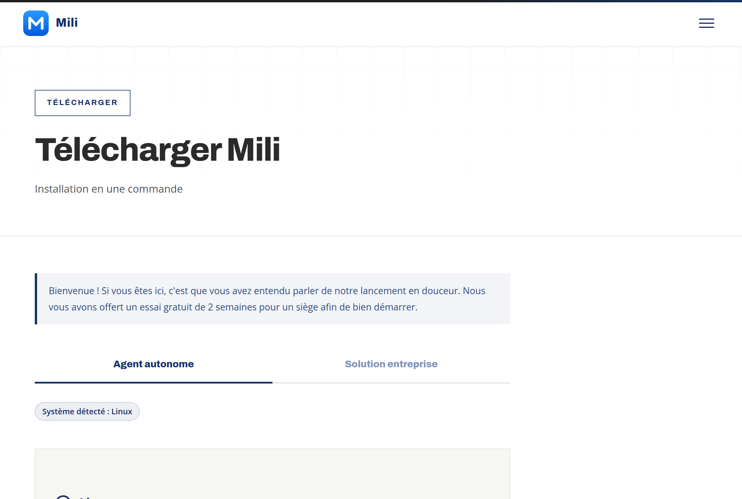 La page de téléchargement affiche la commande pour votre système.
