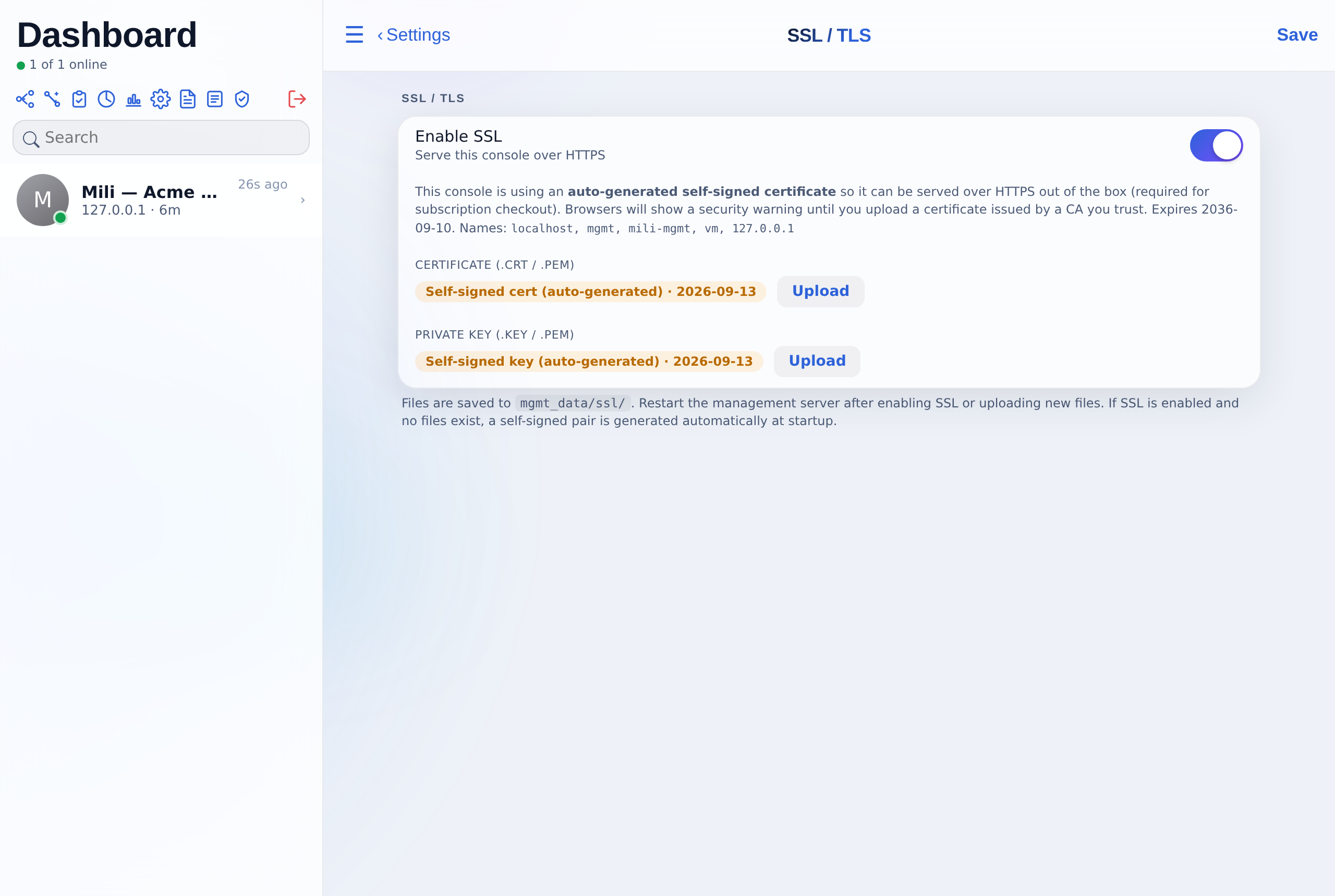 SSL / TLS settings. Port 443 is used only for the Office add-in.
