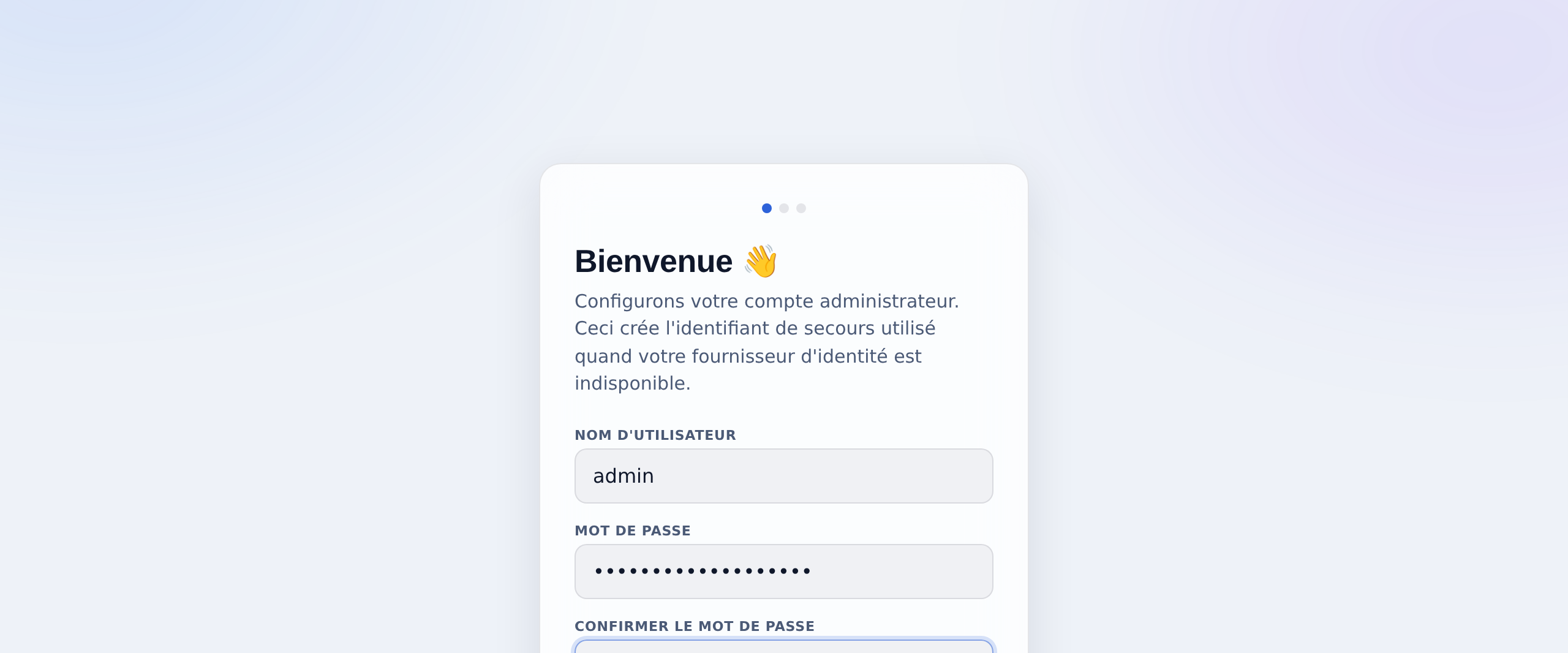 Étape 1 — créez le compte administrateur.